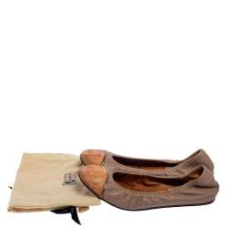 Pre Owned Lanvin Mauve Beige/Metallic Leather And Python Embossed Trim Cap Toe Ballet Flats 39