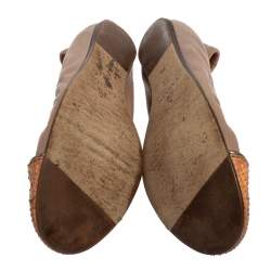 Pre Owned Lanvin Mauve Beige/Metallic Leather And Python Embossed Trim Cap Toe Ballet Flats 39