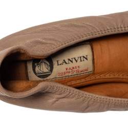 Pre Owned Lanvin Mauve Beige/Metallic Leather And Python Embossed Trim Cap Toe Ballet Flats 39