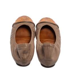 Pre Owned Lanvin Mauve Beige/Metallic Leather And Python Embossed Trim Cap Toe Ballet Flats 39