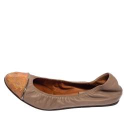 Pre Owned Lanvin Mauve Beige/Metallic Leather And Python Embossed Trim Cap Toe Ballet Flats 39