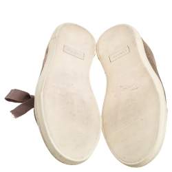 Pre Owned Lanvin Metallic Bronze Textured Leather Cap Toe Sneakers Size 36