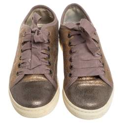 Pre Owned Lanvin Metallic Bronze Textured Leather Cap Toe Sneakers Size 36