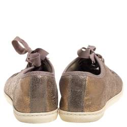 Pre Owned Lanvin Metallic Bronze Textured Leather Cap Toe Sneakers Size 36