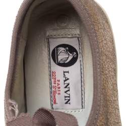 Pre Owned Lanvin Metallic Bronze Textured Leather Cap Toe Sneakers Size 36