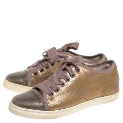 Pre Owned Lanvin Metallic Bronze Textured Leather Cap Toe Sneakers Size 36