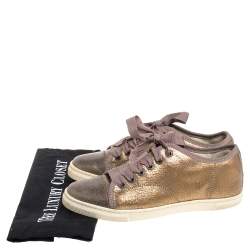 Pre Owned Lanvin Metallic Bronze Textured Leather Cap Toe Sneakers Size 36