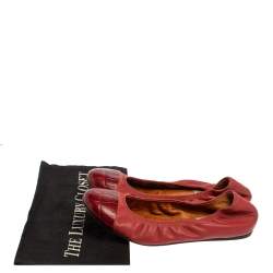 Pre Owned Lanvin Burnt Red Leather Ballet Flats Size 39.5