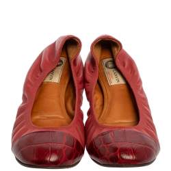 Pre Owned Lanvin Burnt Red Leather Ballet Flats Size 39.5