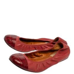 Pre Owned Lanvin Burnt Red Leather Ballet Flats Size 39.5