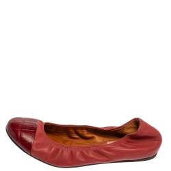 Pre Owned Lanvin Burnt Red Leather Ballet Flats Size 39.5