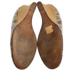 Pre Owned Lanvin Green/Beige Lizard Embossed Leather Wedge Pumps Size 39