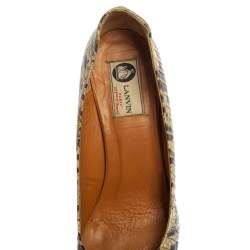 Pre Owned Lanvin Green/Beige Lizard Embossed Leather Wedge Pumps Size 39