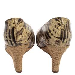 Pre Owned Lanvin Green/Beige Lizard Embossed Leather Wedge Pumps Size 39