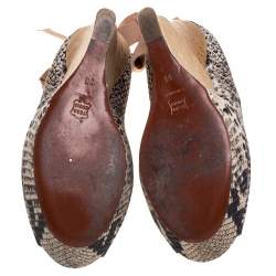 Pre Owned Lanvin Two Tone Snake Print Canvas Escarpin Wedge Pumps Size 38