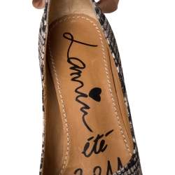 Pre Owned Lanvin Two Tone Snake Print Canvas Escarpin Wedge Pumps Size 38