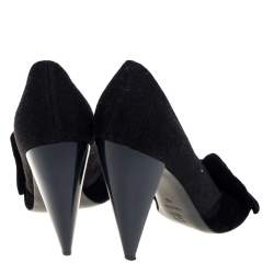 Lanvin Black Felt And Velvet Bow Embellished Open Toe Pumps Size 40