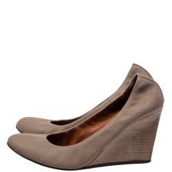 Pre Owned Lanvin Beige Leather Slip On Wedge Pumps Size 42
