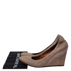 Pre Owned Lanvin Beige Leather Slip On Wedge Pumps Size 42