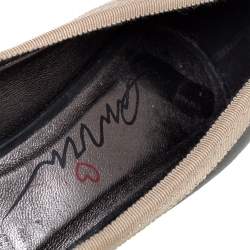 Pre Owned Lanvin Black Leather And Fabric Grosgrain Bow Peep Toe Pumps Size 38