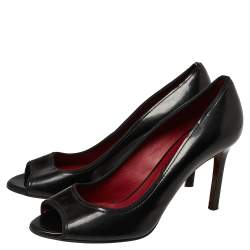 Pre Owned Lanvin Black Patent Leather Open Toe Pumps Size 39