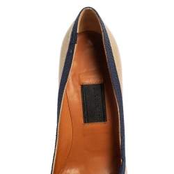 Pre Owned Lanvin Grey/Blue Fabric And Leather Pumps Size 38.5