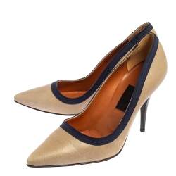 Pre Owned Lanvin Grey/Blue Fabric And Leather Pumps Size 38.5