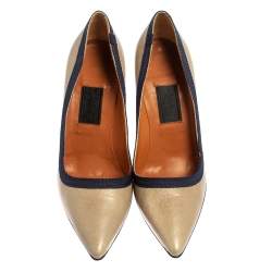 Pre Owned Lanvin Grey/Blue Fabric And Leather Pumps Size 38.5