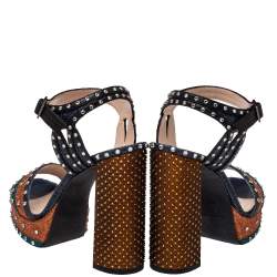 Pre Owned Lanvin Multicolor Leather And Glitter Crystal Embellishment Platform Ankle Strap Sandals Size 38.5