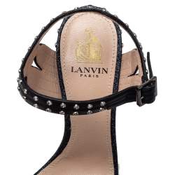Pre Owned Lanvin Multicolor Leather And Glitter Crystal Embellishment Platform Ankle Strap Sandals Size 38.5