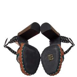 Pre Owned Lanvin Multicolor Leather And Glitter Crystal Embellishment Platform Ankle Strap Sandals Size 38.5