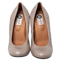 Pre Owned Lanvin Grey Textured Leather Scrunch Wedge Pumps Size 39