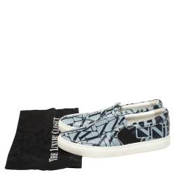 Pre Owned Lanvin Blue Logo Print Leather Slip On Sneakers Size 38