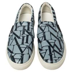 Pre Owned Lanvin Blue Logo Print Leather Slip On Sneakers Size 38
