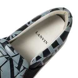 Pre Owned Lanvin Blue Logo Print Leather Slip On Sneakers Size 38
