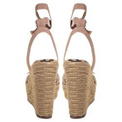 Pre Owned Lanvin Pink Fabric Flower Espadrilles Wedge Size 39