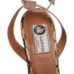 Pre Owned Lanvin Pink Fabric Flower Espadrilles Wedge Size 39