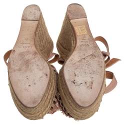 Pre Owned Lanvin Pink Fabric Flower Espadrilles Wedge Size 39