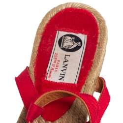 Pre Owned Lanvin Red Leather And Satin Bow Espadrille Thong Flat Sandals Size 39