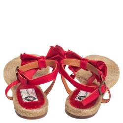Pre Owned Lanvin Red Leather And Satin Bow Espadrille Thong Flat Sandals Size 39