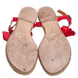 Pre Owned Lanvin Red Leather And Satin Bow Espadrille Thong Flat Sandals Size 39