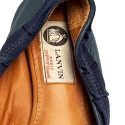 Pre Owned Lanvin Blue Leather/Fabric Embellished Ballet Flats Size 37