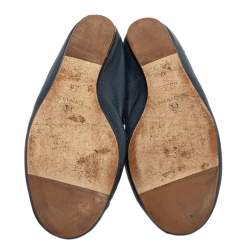 Pre Owned Lanvin Blue Leather/Fabric Embellished Ballet Flats Size 37