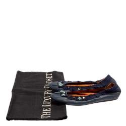 Pre Owned Lanvin Blue Leather/Fabric Embellished Ballet Flats Size 37