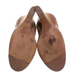 Pre Owned Lanvin Brown Leather Scrunch Wedge Pumps Size 37