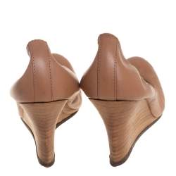 Pre Owned Lanvin Brown Leather Scrunch Wedge Pumps Size 37