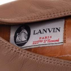 Pre Owned Lanvin Brown Leather Scrunch Wedge Pumps Size 37