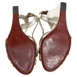 Pre Owned Lanvin Gold/Silver Leather Slingback Wedge Sandals Size 38