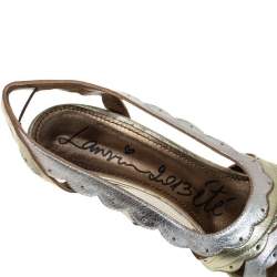 Pre Owned Lanvin Gold/Silver Leather Slingback Wedge Sandals Size 38