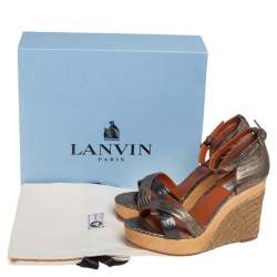 Pre Owned Lanvin Golden Metallic Leather Wedge Sandals Size 39
